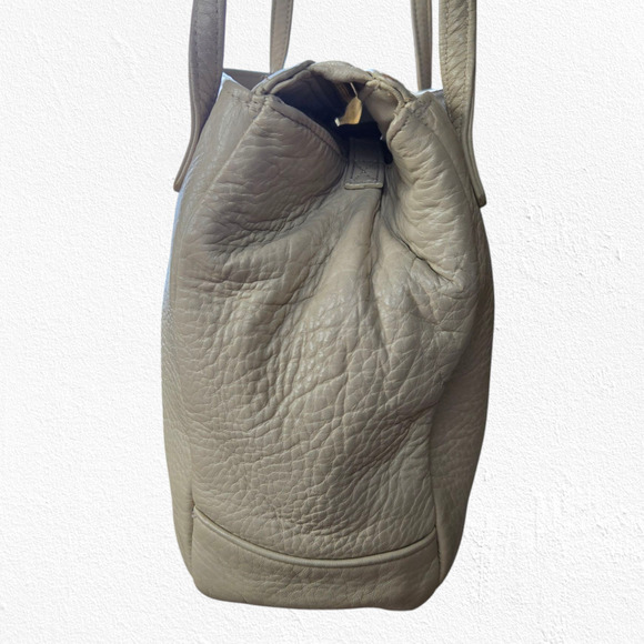 Vintage 1990s Beige Ivory Pebbled Leather Everyday Double Handle Shoulder Bag - Picture 7 of 16